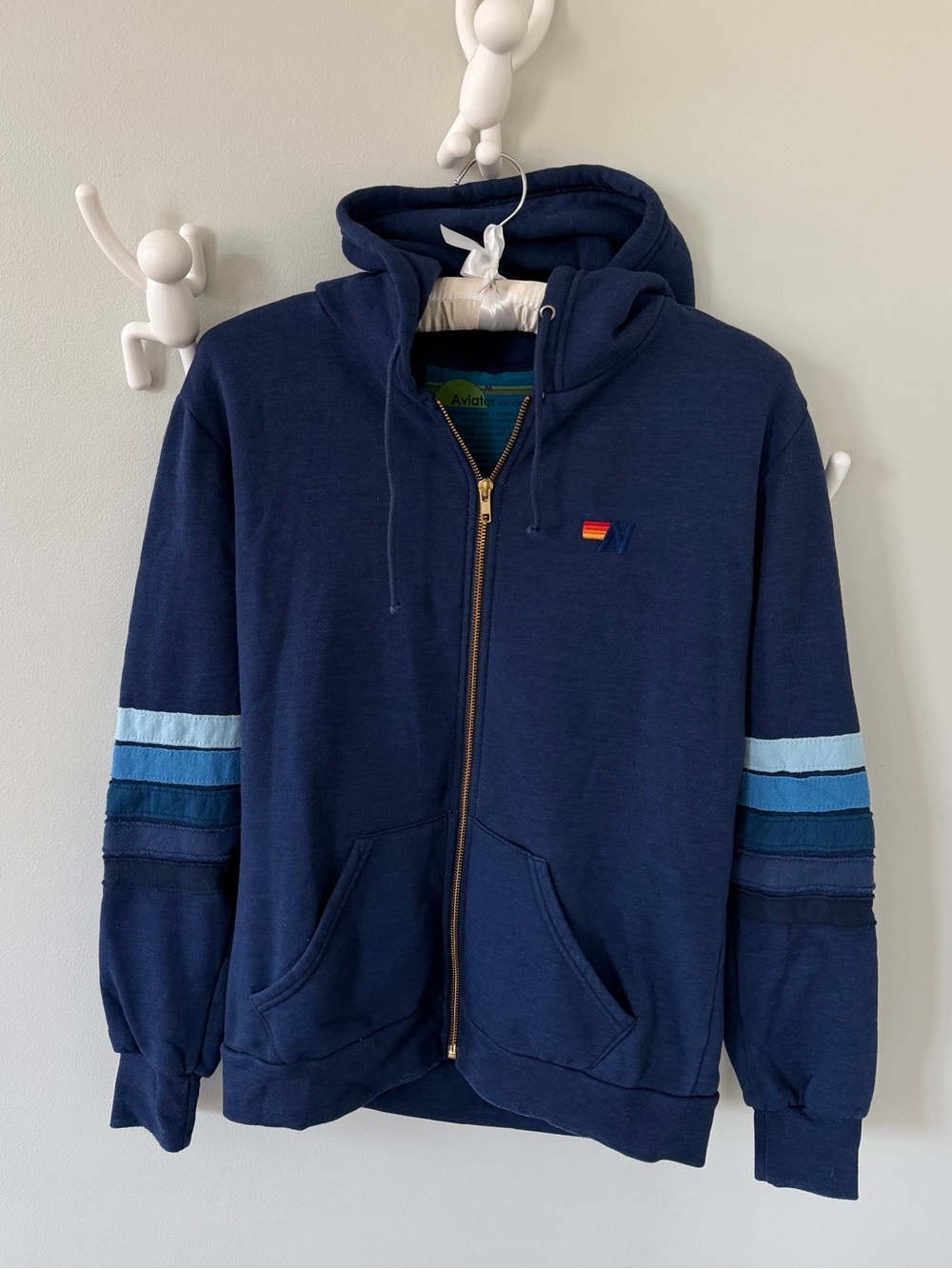Aviator Nation Size M, Smiley Face Hoodie, Royal Blue w/Striped Arms - Picture 1 of 3